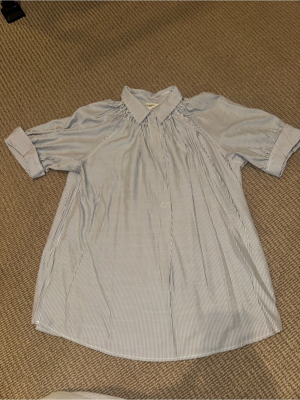 Max Studio White and Blue Pinstripe Short-Sleeve Blouse